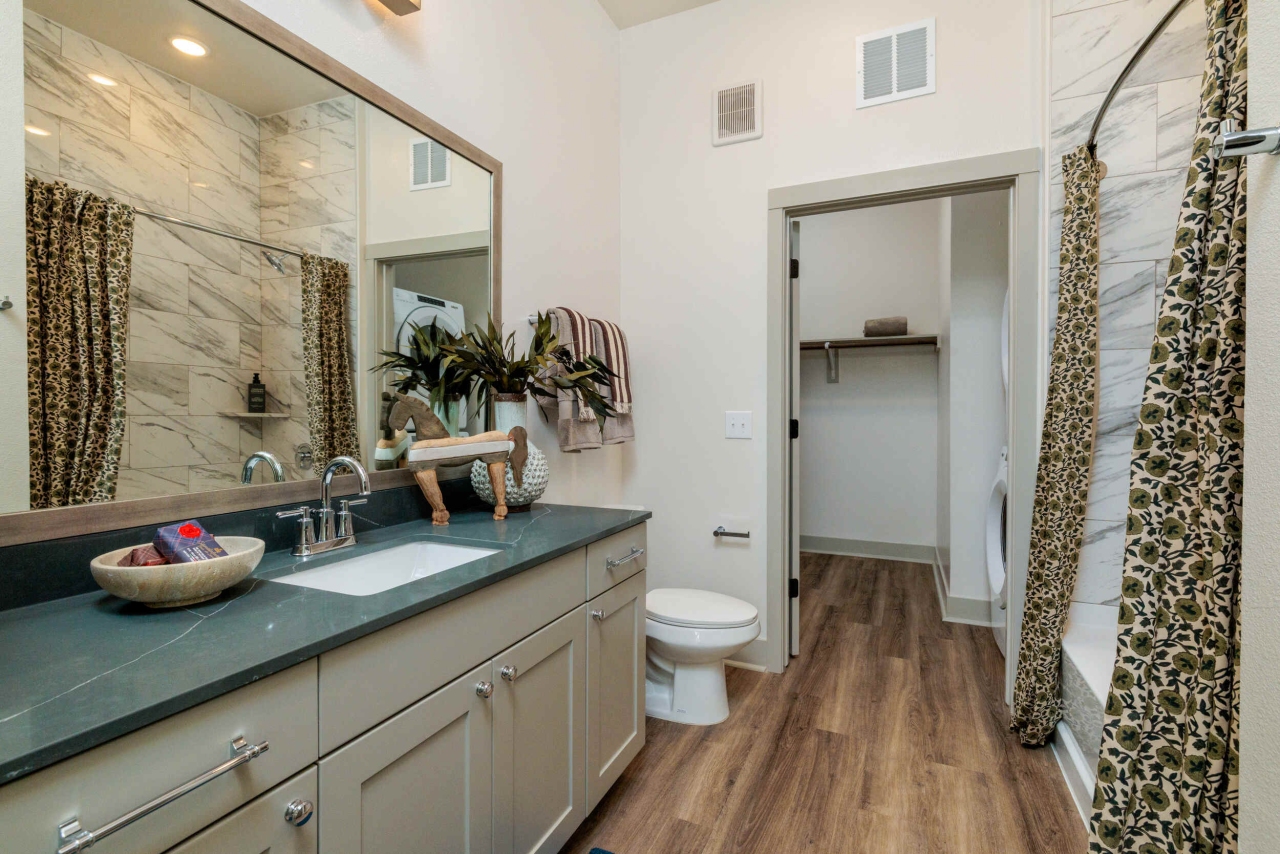 Spacious apartment bathroom with on-suite closet inside a home at The Briarly